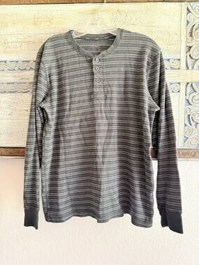 Y2K Jockey Waffle Button-Front Gray Long Sleeve Winter Shirt Large